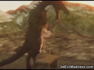 3D Elf young woman Destroyed By Dragons!