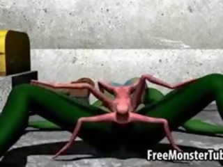 Zielony 3d bogini dostaje pieprzony ciężko przez na obcy spider