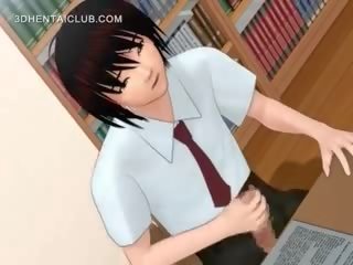 Lusty Anime lover Fucks Big Dildo In Library
